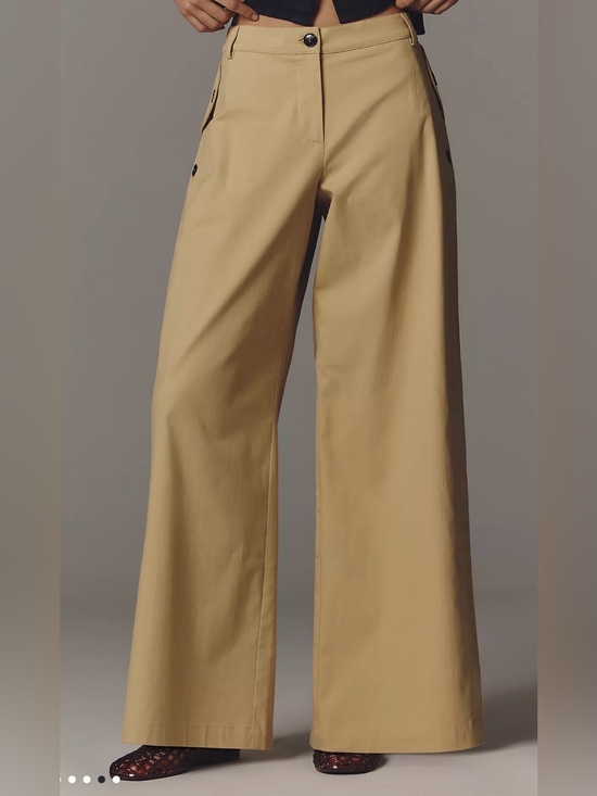 Maeve Pants - Maeve by Anthropologie Button-Pocket Wide-Leg Pants - Citron / Parsnip, Size L P